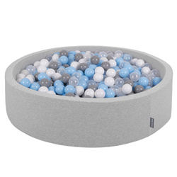 KiddyMoon Suchy basen okrągły z piłeczkami 7cm 120x30 Zabawka basen piankowy, jasnoszary: szary-biały-transparent-babyblue