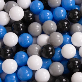 KiddyMoon Plastikowe piłeczki 7cm Zabawka zestaw kulek, szary-biały-niebieski-czarny