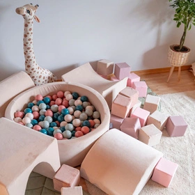 KiddyMoon Suchy basen okrągły VELVET z piłeczkami 7cm Zabawka basen piankowy, beż piasku: brązowy-miedziany-pastelowy beż-łososiowy