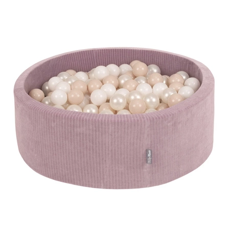 KiddyMoon Suchy basen okrągły STRIPES z piłeczkami 7 cm Zabawka basen piankowy, fioletowy: pastelowy beż-biały-perła