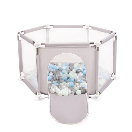 Sześciokąt składany KS-100X z piłeczkami 6cm Zabawka kojec, szary: perła-szary-transparent-babyblue-mięta