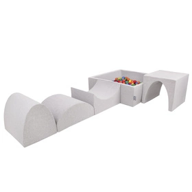 KiddyMoon Piankowy plac zabaw PPZP-KW30D-135 z piłeczkami Zabawka plac zabaw, jasnoszary: żółty-zielony-niebieski-czerwony-pomarańcz