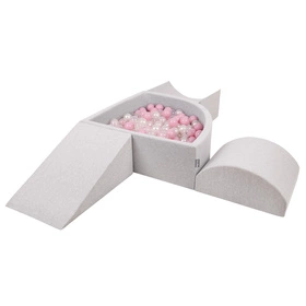 KiddyMoon Piankowy plac zabaw PPZP-TR30D-114 z piłeczkami Zabawka plac zabaw, jasnoszary: pudrowy róż-perła-transparent