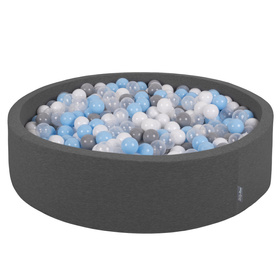 KiddyMoon Suchy basen okrągły z piłeczkami 7cm 120x30 Zabawka basen piankowy, ciemnoszary: szary-biały-transparent-babyblue