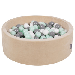 KiddyMoon Suchy basen okrągły VELVET z piłeczkami 7cm Zabawka basen piankowy, beżowy