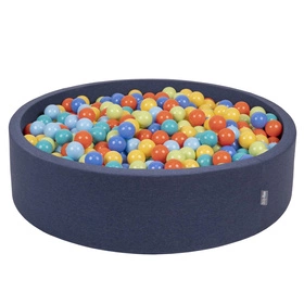KiddyMoon Suchy basen okrągły z piłeczkami 7cm 120x30 Zabawka basen piankowy, granatowy: jasny zielony-pomarańcz-turkus-niebieski-babyblue-żółty