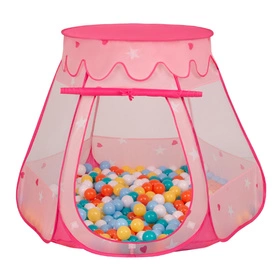Namiot zamek NZ-100X z piłeczkami 6cm Zabawka namiot dla dzieci, różowy: biały-żółty-pomarańcz-babyblue-turkus