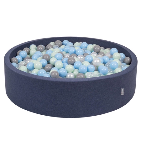KiddyMoon Suchy basen okrągły z piłeczkami 7cm 120x30 Zabawka basen piankowy, granatowy: perła-szary-transparent-babyblue-mięta