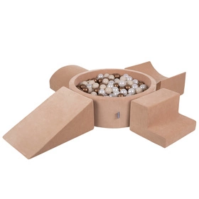 KiddyMoon Piankowy plac zabaw VELVET PPZP-OK30V-115 z piłeczkami Zabawka plac zabaw, róż pustyni: pastelowy beż-miedziany-perła