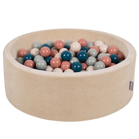 KiddyMoon Suchy basen okrągły VELVET z piłeczkami 7cm Zabawka basen piankowy, beżowy