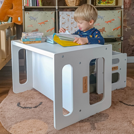KiddyMoon Stolik + krzesło TC-001 Mebel zestaw mebelków, MDF grey