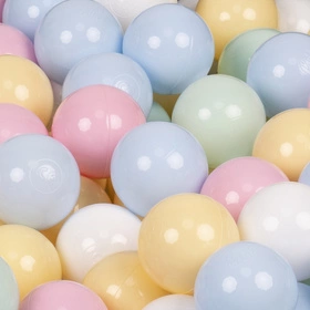 KiddyMoon Suchy basen okrągły VELVET z piłeczkami 7cm Zabawka basen piankowy, zieleń lasu: pastelowy niebieski-pastelowy żółty-biały-mięta-pudrowy róż