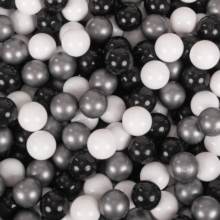 KiddyMoon Plastikowe piłeczki 7cm Zabawka zestaw kulek, biały-czarny-srebrny