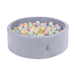 KiddyMoon Suchy basen okrągły STRIPES z piłeczkami 7 cm Zabawka basen piankowy, ciemnoszary: pastelowy niebieski-pastelowy żółty-biały-mięta-pudrowy róż