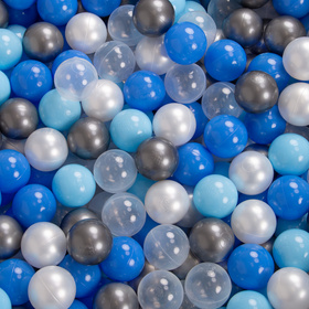 KiddyMoon Suchy basen trójkątny z piłeczkami 7cm Zabawka basen piankowy, jasnoszary: perła-niebieski-babyblue-transparent-srebrny
