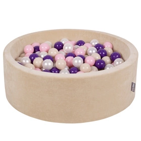 KiddyMoon Suchy basen okrągły VELVET z piłeczkami 7cm Zabawka basen piankowy, beżowy