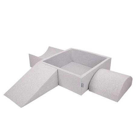 KiddyMoon Piankowy plac zabaw PPZP-KW30D-114 z piłeczkami Zabawka plac zabaw, jasnoszary: żółty-zielony-niebieski-czerwony-pomarańcz