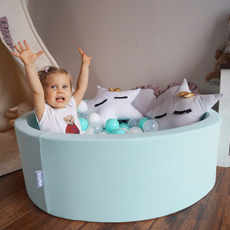 KiddyMoon Suchy basen okrągły z piłeczkami 7cm Zabawka basen piankowy, różowy: pudrowy róż-perła-złoty
