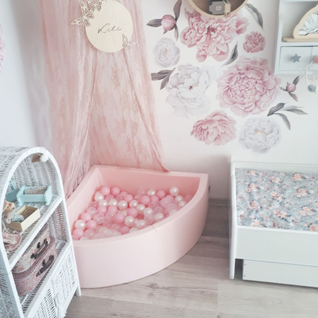 KiddyMoon Suchy basen okrągły z piłeczkami 7cm Zabawka basen piankowy, różowy: pudrowy róż-perła-transparent