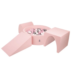 KiddyMoon Piankowy plac zabaw PPZP-OK30D-124 z piłeczkami Zabawka plac zabaw, różowy: biały-szary-pudrowy róż