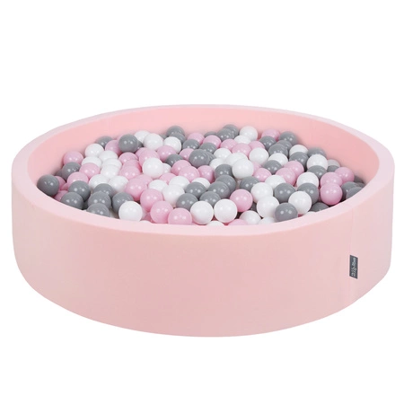 KiddyMoon Suchy basen okrągły z piłeczkami 7cm 120x30 Zabawka basen piankowy, różowy: biały-szary-pudrowy róż