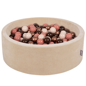 KiddyMoon Suchy basen okrągły VELVET z piłeczkami 7cm Zabawka basen piankowy, beżowy