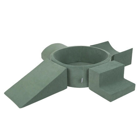 KiddyMoon Piankowy plac zabaw VELVET PPZP-OK30V-115 z piłeczkami Zabawka plac zabaw, zieleń lasu: biały-szary-mięta