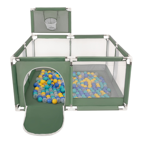 Boisko KK-100X z piłeczkami 6cm Zabawka kojec, zielony: turkus-niebieski-żółty-transparent
