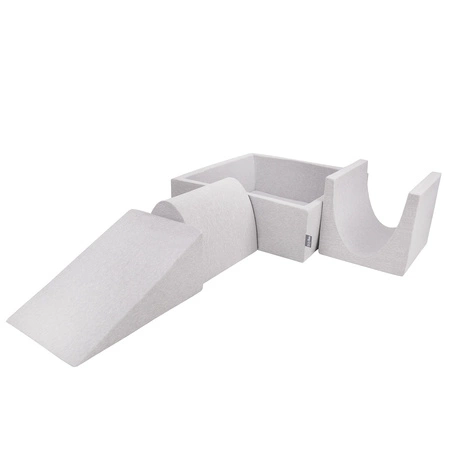 KiddyMoon Piankowy plac zabaw PPZP-KW30D-124 z piłeczkami Zabawka plac zabaw, jasnoszary: szary-biały-turkus