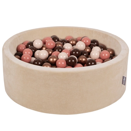 KiddyMoon Suchy basen okrągły VELVET z piłeczkami 7cm Zabawka basen piankowy, beżowy
