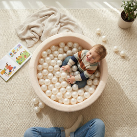 KiddyMoon TEDDY suchy basen okrągły z piłeczkami kremowy