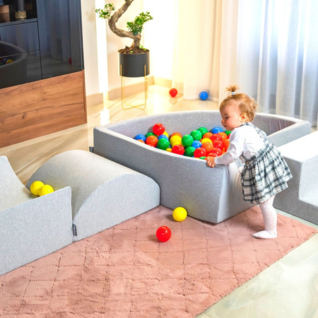 KiddyMoon Piankowy plac zabaw PPZP-TR30D-115 z piłeczkami Zabawka plac zabaw, jasnoszary: pudrowy róż-perła-transparent