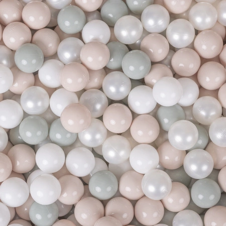 KiddyMoon Plastikowe piłeczki 7cm Zabawka zestaw kulek, biały-perła-pastelowy beż-zielonoszary