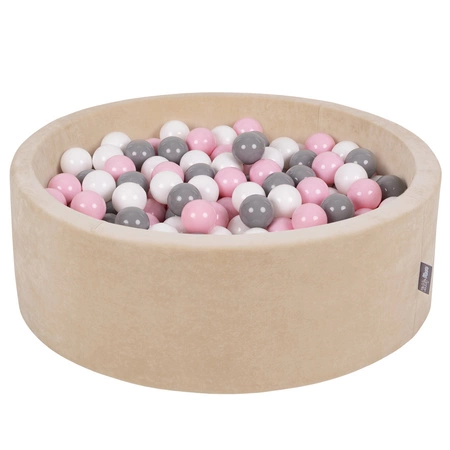 KiddyMoon Suchy basen okrągły VELVET z piłeczkami 7cm Zabawka basen piankowy, beżowy