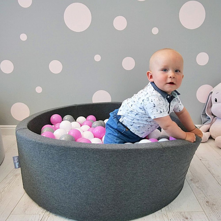 KiddyMoon Plastikowe piłeczki 7cm Zabawka zestaw kulek, szary-biały-róż