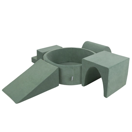 KiddyMoon Piankowy plac zabaw VELVET PPZP-OK30V-125 z piłeczkami Zabawka plac zabaw, zieleń lasu: biały-szary-mięta