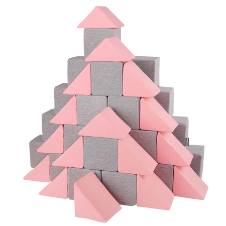 KiddyMoon Miękkie klocki 14cm Zabawka klocki z pianki, mix: jasnoszary-różowy