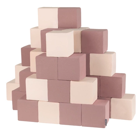 KiddyMoon Miękkie klocki 14cm Zabawka klocki z pianki, sześciany: wrzosowy-beżowy