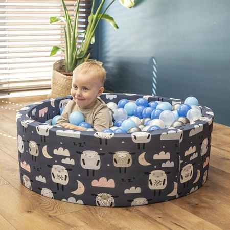 KiddyMoon Plastikowe piłeczki 7cm Zabawka zestaw kulek, babyblue-niebieski-perła