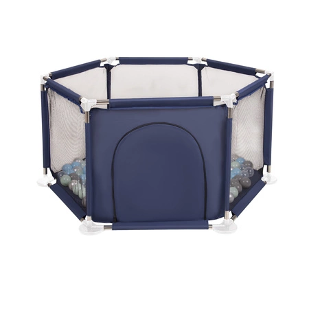 Sześciokąt składany KS-100X z piłeczkami 6cm Zabawka kojec, niebieski: perła-szary-transparent-babyblue-mięta