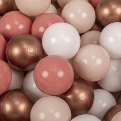 KiddyMoon Plastikowe piłeczki 7cm Zabawka zestaw kulek, pastelowy beż-biały-miedziany-łososiowy