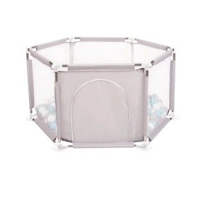 Sześciokąt składany KS-100X z piłeczkami 6cm Zabawka kojec, szary: szary-biały-turkus