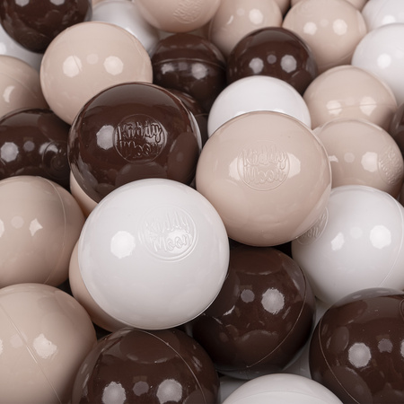 KiddyMoon Plastikowe piłeczki 7cm Zabawka zestaw kulek, pastelowy beż-brązowy-biały