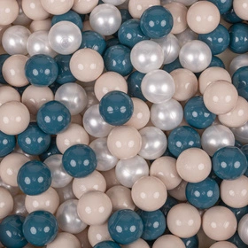 KiddyMoon Plastikowe piłeczki 7cm Zabawka zestaw kulek, ciemny turkus-pastelowy beż-perła