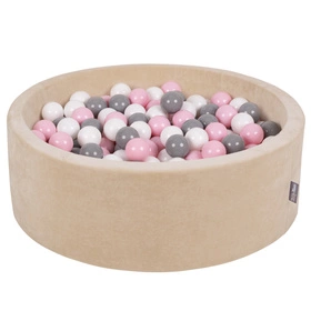 KiddyMoon Suchy basen okrągły VELVET z piłeczkami 7cm Zabawka basen piankowy, beżowy