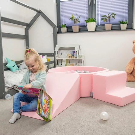 KiddyMoon Piankowy plac zabaw PPZP-OK30D-115 z piłeczkami Zabawka plac zabaw, różowy: pastelowy beż-pudrowy róż-perła