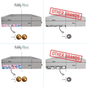 KiddyMoon Suchy basen kwadratowy z piłeczkami 7cm 120x30 Zabawka basen piankowy, różowy: perła-szary-transparent-pudrowy róż