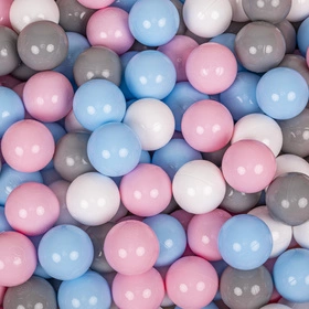 KiddyMoon Suchy basen okrągły z piłeczkami 7cm Zabawka basen piankowy, jasnoszary: biały-szary-babyblue-pudrowy róż