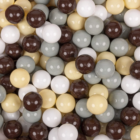 KiddyMoon Plastikowe piłeczki 7cm Zabawka zestaw kulek, zielonoszary-pastelowy żółty-brązowy-biały