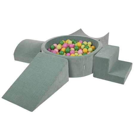 KiddyMoon Piankowy plac zabaw STRIPES PPZP-OK30VS-115 z piłeczkami Zabawka plac zabaw, zielony: jasny zielony-zielony-żółty-pudrowy róż-róż